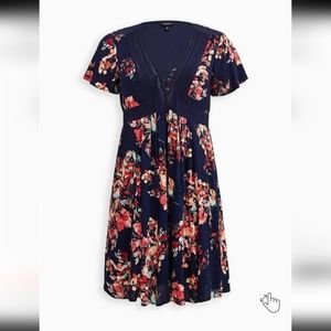 Mini Gauze Lace-up Skater Dress